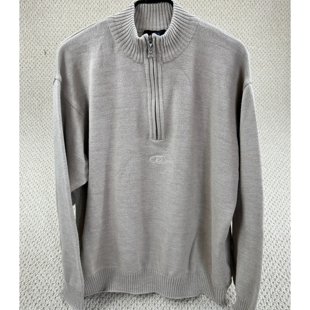 Bogner 1/4 Zip Pullover Mens XL Tan Wool Blend Mock Neck Ski Heavyweight Sweater